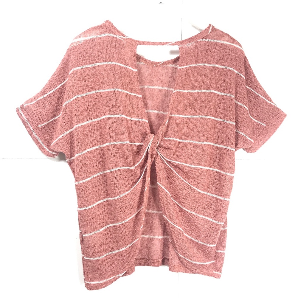 NEW Paper Crane Lazy Sundays Twisted Back Weave Stripe Top salmon sz L